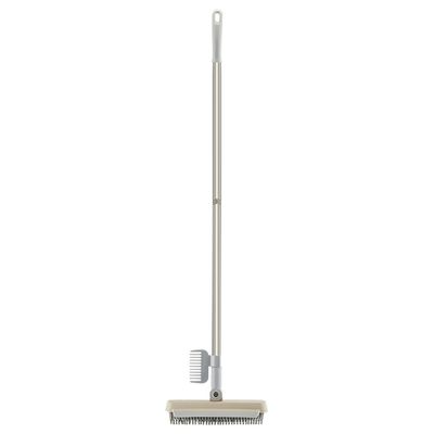 3 in 1 Floor Scrub Brush with Squeegee and Long Handle, 3 in 1 Silicone Crevice Grout Brush with 180 Degree Rotating Head for Floor Kitchen Bathroom Wall Deck Tile Cleaning