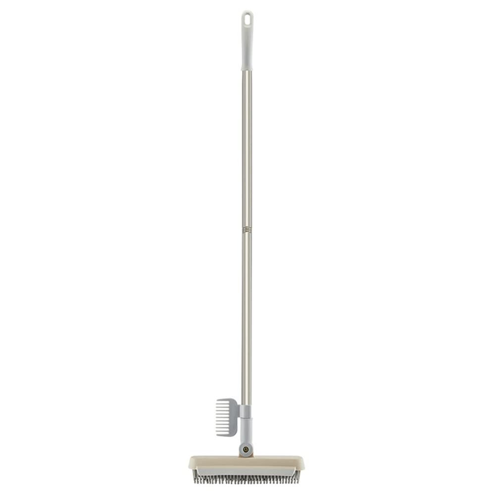 3 in 1 Floor Scrub Brush with Squeegee and Long Handle, 3 in 1 Silicone Crevice Grout Brush with 180 Degree Rotating Head for Floor Kitchen Bathroom Wall Deck Tile Cleaning