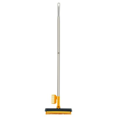 3 in 1 Floor Scrub Brush with Squeegee and Long Handle, 3 in 1 Silicone Crevice Grout Brush with 180 Degree Rotating Head for Floor Kitchen Bathroom Wall Deck Tile Cleaning