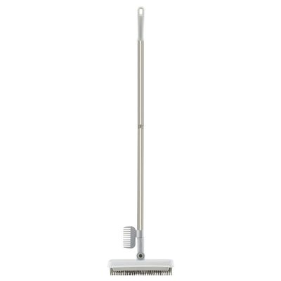 3 in 1 Floor Scrub Brush with Squeegee and Long Handle, 3 in 1 Silicone Crevice Grout Brush with 180 Degree Rotating Head for Floor Kitchen Bathroom Wall Deck Tile Cleaning