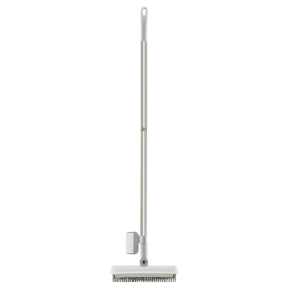 3 in 1 Floor Scrub Brush with Squeegee and Long Handle, 3 in 1 Silicone Crevice Grout Brush with 180 Degree Rotating Head for Floor Kitchen Bathroom Wall Deck Tile Cleaning