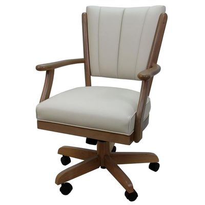 Tobias Designs Inc. Classic Caster Solid Wood Dining Chair - Ocean Beige Vinyl - Light Oak