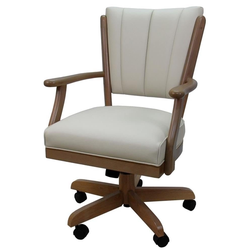 Tobias Designs Inc. Classic Caster Solid Wood Dining Chair - Ocean Beige Vinyl - Light Oak
