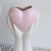 Creative Hand Holding Heart Vase,9'' H White Ceramic Vase,Modern Art Body Vase,Flower Vase for Wedding Home Decor,Shelf Decor Accents,Farmhouse Table Decor (Pink Heart) view 3
