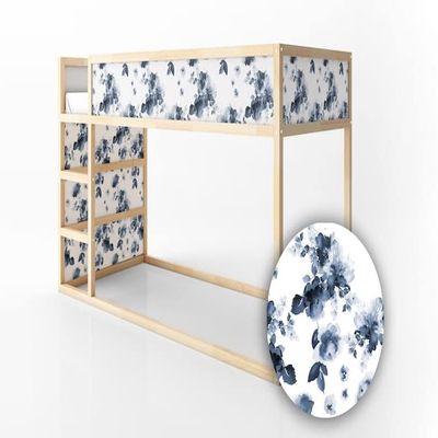 COCODECO KURA Bed Watercolor Blue Flowers On The White Background Floral Decals Sticker Furniture Decals for Nursery Adhesive