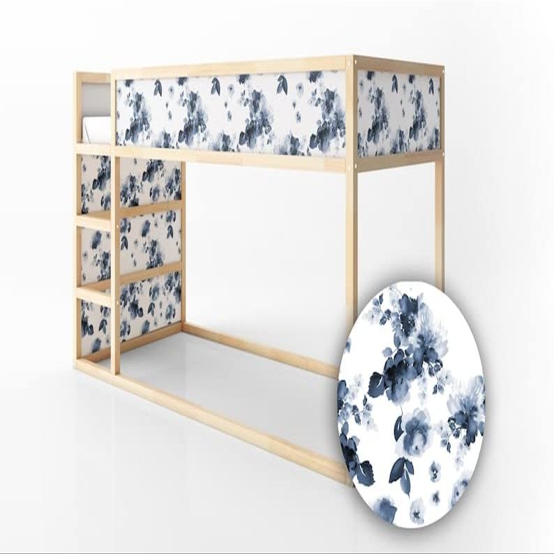 COCODECO KURA Bed Watercolor Blue Flowers On The White Background Floral Decals Sticker Furniture Decals for Nursery Adhesive