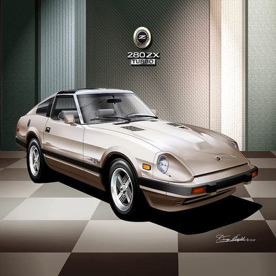 1982-1983 Datsun 280 ZX Turbo - Regatta Red | Fine Art Print By Danny Whitfield (20in x 24in, FRENCH BEIGE)
