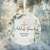 CHOPIE God Bless Baptized Ornament, Personalized Baptism Ornament, Custom Name/Date Christened Keepsake, Greenery Christening Ceramic Ornament view 1