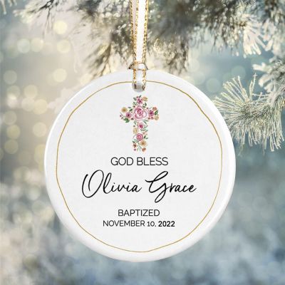 CHOPIE Personalized God Bless Christening Ornaments, Custom Baptism Ornament, Girl Baptism Gift, Gift for Goddaughter, Christening Gift for Girl