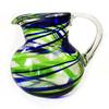 10" Glass Bola pitcher, Handmade in Mexico, Blue and Green swirl view 1