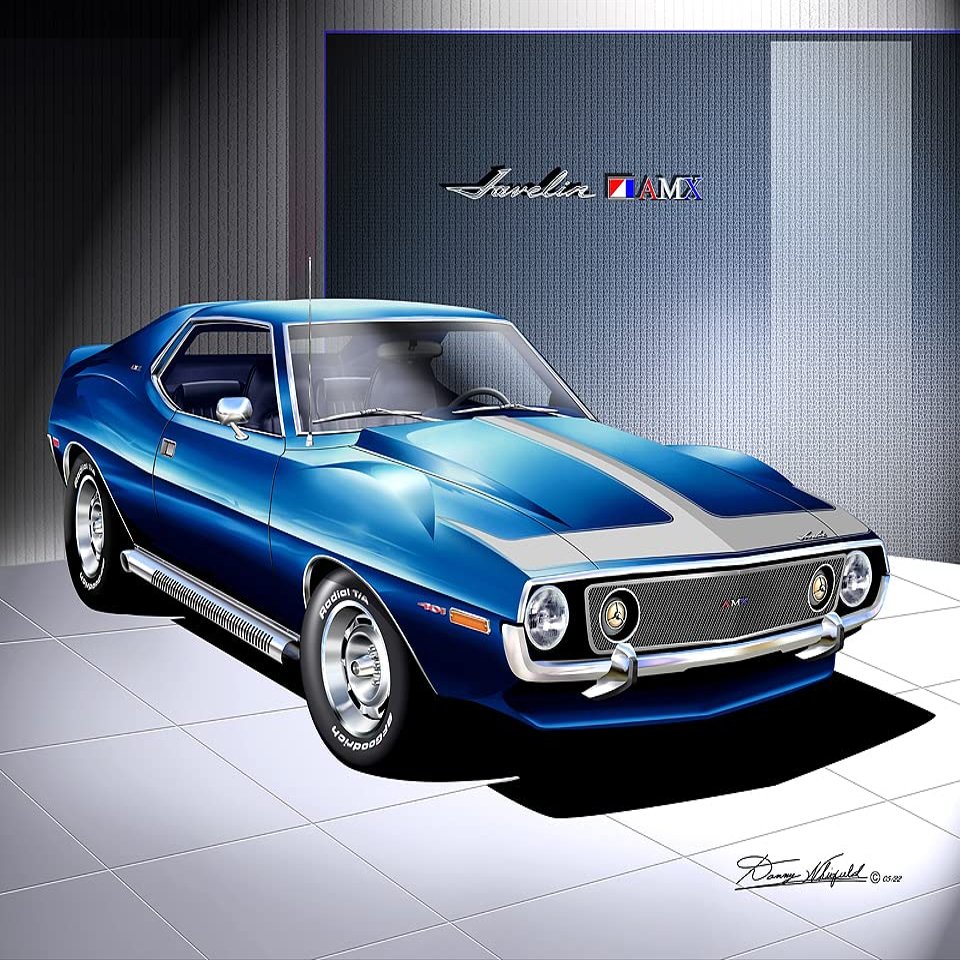 1971 Javelin AMX | Fine Art Prints By Danny Whitfield (20in x 24in, ELECTRIC BLUE)