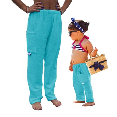 Paradise Towelwear Co. Towel Pants for Swimmers Turquoise Blue Green - Cotton Terry Towel Pants Beach Coverup Resort Wear Swim wear (Adult L)