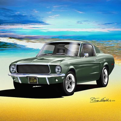 1968 Mustang Bullitt | Fine Art Prints By Danny Whitfield (20in x 24in, 1968 MUSTANG BULLITT BY THE SHORE)