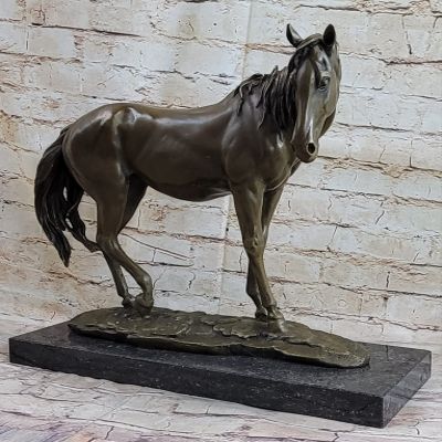 EUROPEAN BRONZE Arabian Show Horse Equine Bronze Marble Statue Mene Equestrian Art Sculpture Art Home Decor Artwork Handmade