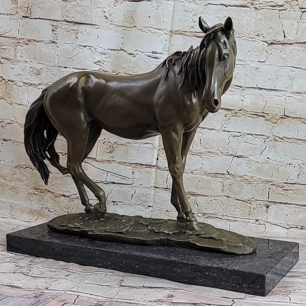 EUROPEAN BRONZE Arabian Show Horse Equine Bronze Marble Statue Mene Equestrian Art Sculpture Art Home Decor Artwork Handmade