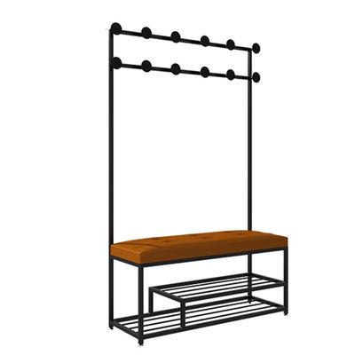 LHHL Hall Tree 4 in 1 Entryway Coat Rack Shoe Bench 2-Tier Storage Shelves and Hooks Multifunctional Iron Art Storage Shelf for Living Room Barthroom (Color : Black, Size : 140x35x175cm)