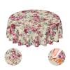 YETTA YANG Shabby Chic Rose Flower Floral Waterproof Picnic Patio Party Round Table Cloth Cover Decorations Fabric 60 Inch Circular Tablecloth for 20-47 Inch Home Dining Room Kitchen Decor view 1
