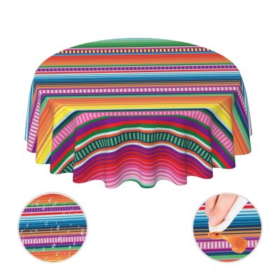 Mexican Blanket Serape Stripe Pattern Colorful Waterproof Picnic Patio Party Round Table Cloth Cover Decorations Fabric 60 Inch Circular Tablecloth For 20-47 Inch Home Dining Room Kitchen Decor