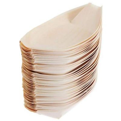 100pcs Wooden Cutlery Food Containers Food Plate Snack Boat Bowl Snack Plate Tableware Tray Boat Containers Desserts Sushi Bowl