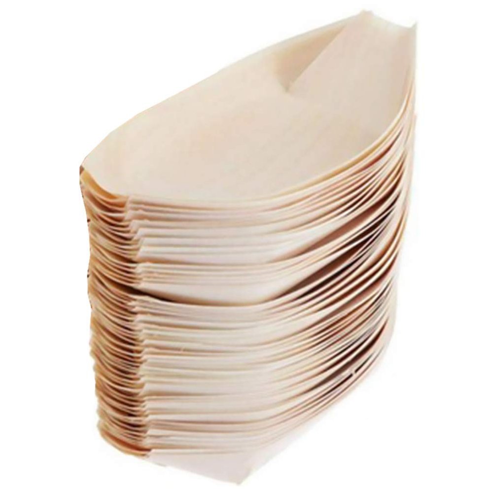 100pcs Wooden Cutlery Food Containers Food Plate Snack Boat Bowl Snack Plate Tableware Tray Boat Containers Desserts Sushi Bowl