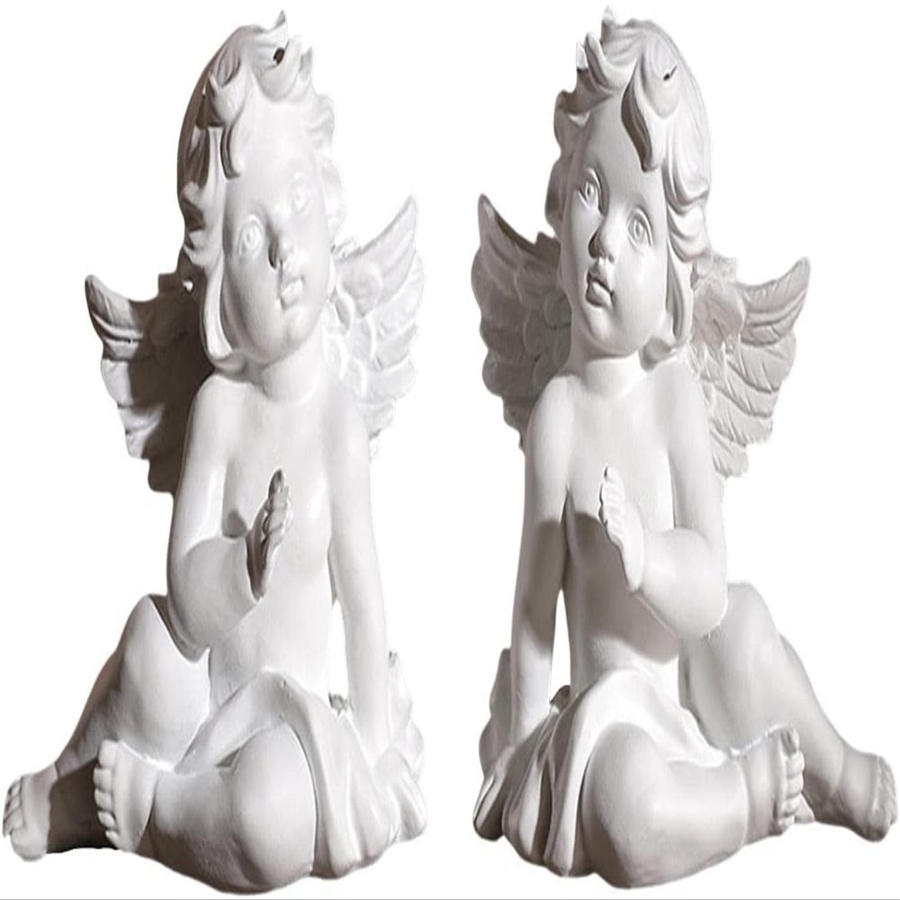 2pcs Angel Statue Resin Angel Sculptures Hand Crafted Cherub Figurines Crafts Ornaments for Wedding Birthday Party Desktop Decoration - Size M