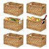 BARIEN Set of 6 Natural Water Hyacinth Woven Storage Baskets 12.6 x 8 x 7, Rectangular Wicker Basket with Built-in Handles, Medium (Natural - Set of 6) view 1