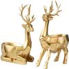 2pcs Deer Figurines Storage Box Elk Statue Candy Bowl Resin Reindeer Figurines Deer Ornament for Christmas TV Stand Bookshelf Decor - Golden view 1