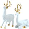 2pcs Deer Figurines Storage Box Elk Statue Candy Bowl Resin Reindeer Figurines Deer Ornament for Christmas TV Stand Bookshelf Decor - White view 3