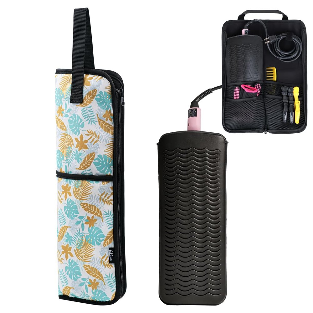 WK IEASON Hair Tool Travel Bag with Heat Resistant Mat Curling Iron Bag