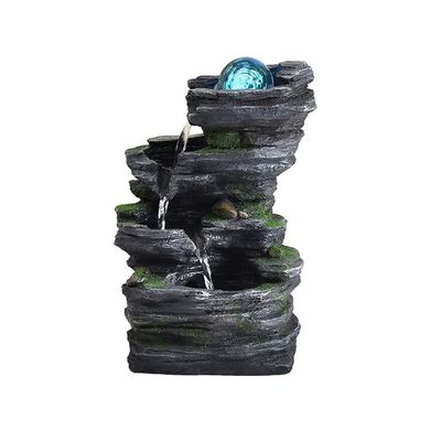 Desktop Fountain Tabletop Fountain Stacked Rock Waterfall Indoor/Outdoor Synthetic Resin with LED Light Water Fountain Tabletop Desk Dcor (Color : B, Size : 4.7 * 6.6 * 10.2in)