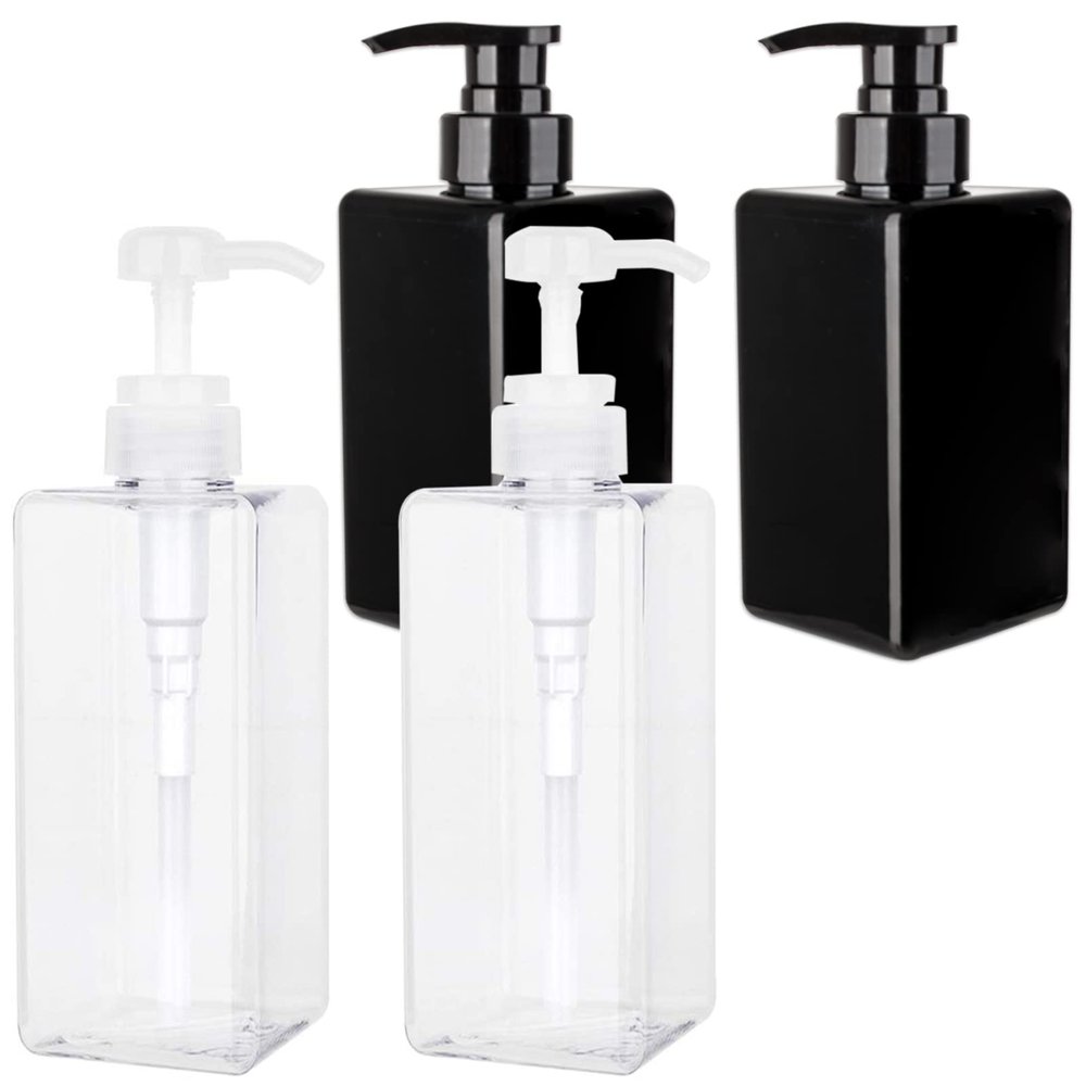22 oz Hand Soap Dispenser, 15 oz Plastic Pump Bottles, Clear and Black