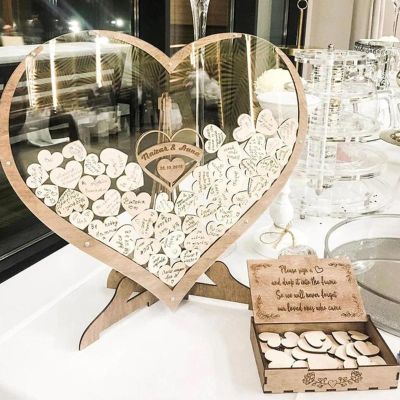 FUMANYI Wooden Heart-Shaped Guest Drop Box Wedding Message Box Personalized Guest Book Alternative Wood Frame Sign Book Rustic Wedding Decor Signature Visitors Books (Size : Small Hearts*80)