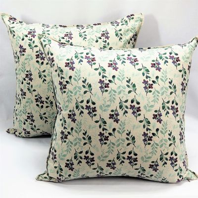 GoldenTBox Natural Linen Cotton Decorative Violet Flower Pattern Throw Square Pillow-case Handmade Cushion Covers 20X20 Inch Set of 2 for Gift Sofa Couch Bed (Natural Linen), c-1