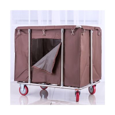Commercial Heavy-Duty Laundry Hampers Cart,Large Stainless Steel Storage Trolley Cart with Wheels,Rolling Baskets Trucks with Removable Canvas Liners Bag for Lndustrial/Home (BDRTRBDTR-BROWN(6TUBES))