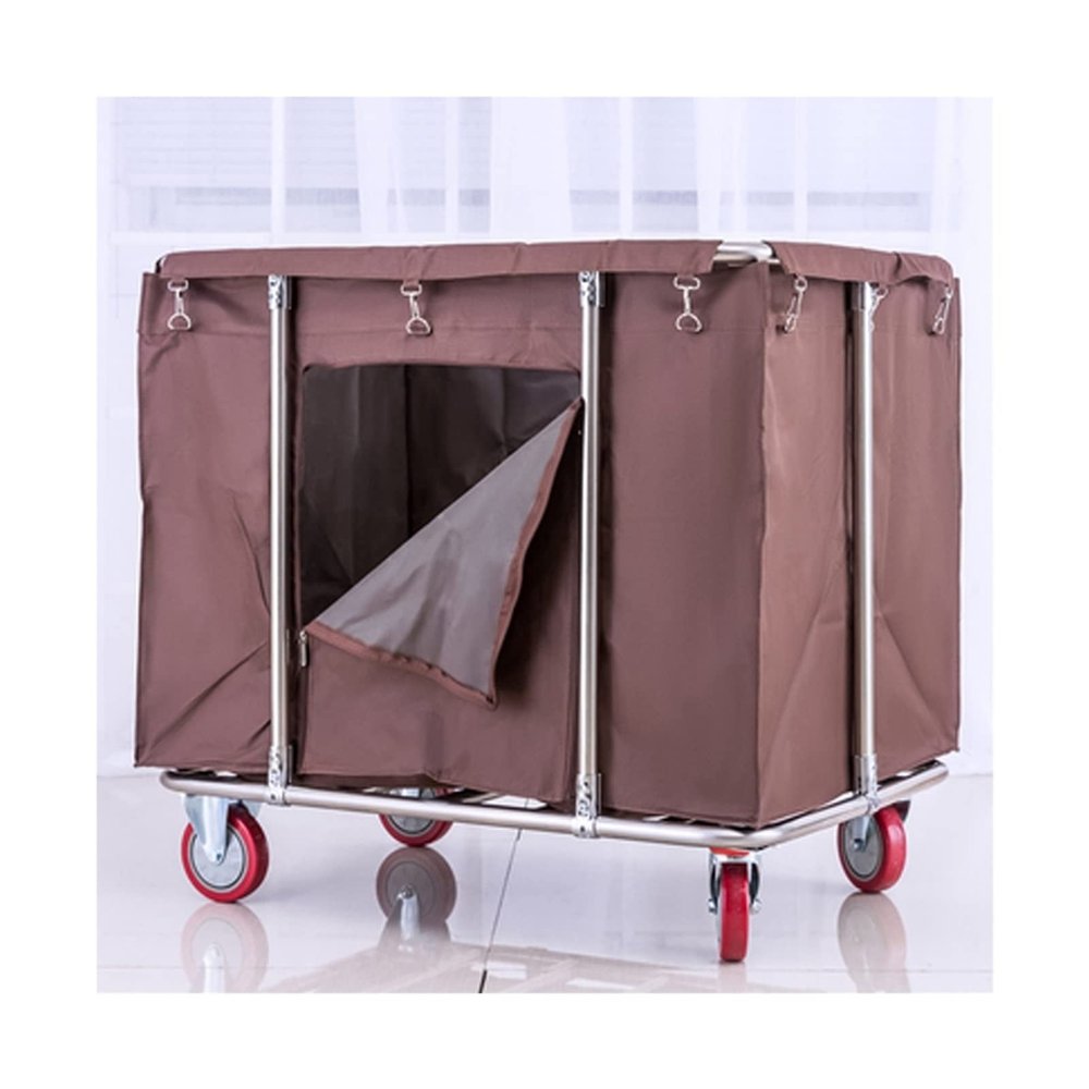 Commercial Heavy-Duty Laundry Hampers Cart,Large Stainless Steel Storage Trolley Cart with Wheels,Rolling Baskets Trucks with Removable Canvas Liners Bag for Lndustrial/Home (BDRTRBDTR-BROWN(6TUBES))