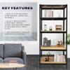 5-Tier Metal Shelving Unit Adjustable Storage Shelf Metal Storage Rack, Boltless Shelf Organizer Rack Compact Multipurpose Shelf Display Rack with MDF Boards & Moulded Feet, Black, 180 x 90 x 40 cm view 4