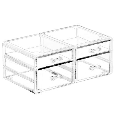 Acrylic Clear Makeup Organizers With 4 Drawers,Rectangular Office Stationery Supplies Plastic Storage Containers,Stackable Acrylic Drawers Suitable for Office,School,Home Cute Desk Organizer,Pack of 1