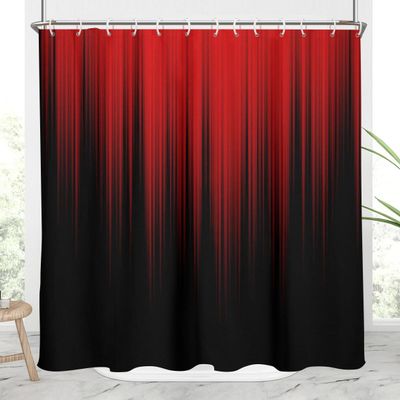AAtter Red and Black Shower Curtain, 72x72 Inch Ombre Gradient Design, Gothic Style Dark Decor for Mens Bathroom, Polyester Fabric with 12 Hooks