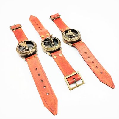 3 Combo Pack Personalized Brass Sundial Compass with Hand Wrist Watch Fully Functional Brass Compass with Sundial Free Leather Box by MUSKAN NAUTICAL STORE