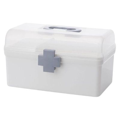 Deevoka Portable First Aid Carrying Case Organizer Bin Medicine Storage Box with Organizing Holder with Handle Stationery, Clear, 21.2x12x12.5CM