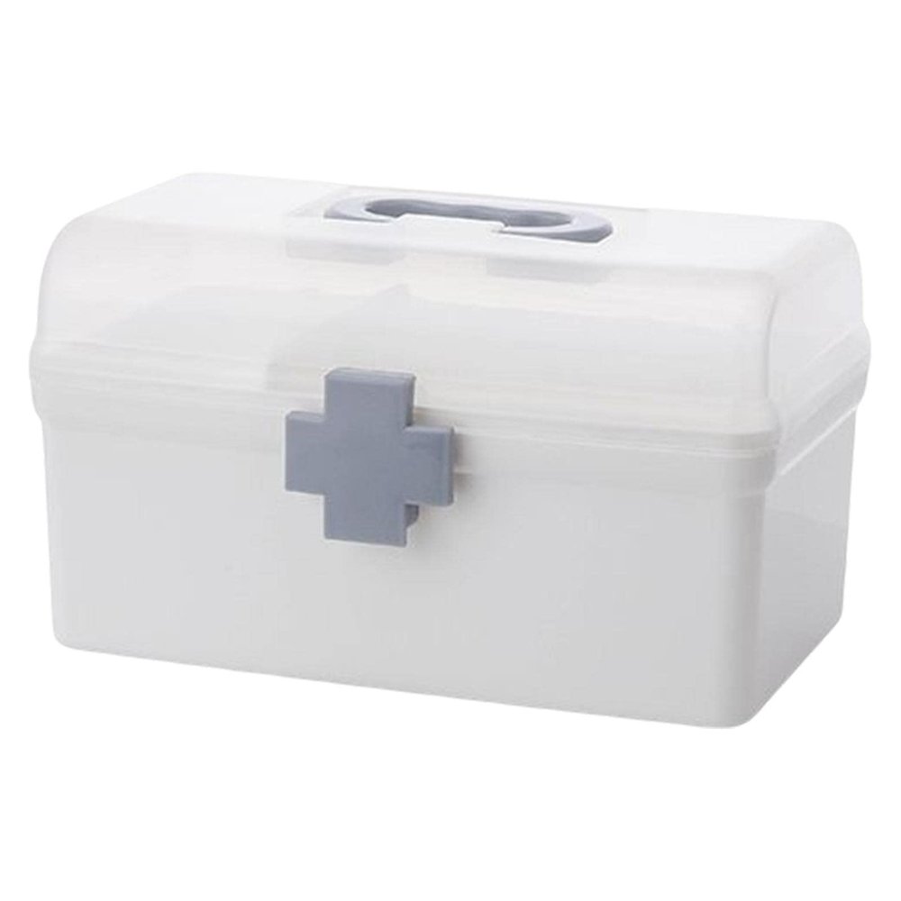 Deevoka Portable First Aid Carrying Case Organizer Bin Medicine Storage Box with Organizing Holder with Handle Stationery, Clear, 21.2x12x12.5CM