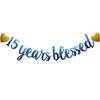 15 Years Blessed Banner, Pre-Strung, Blue Glitter Paper Garlands for 15th Birthday/Wedding Anniversary Party Decorations Supplies, No Amssembly Required,Blue SUNbetterland view 1