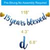 15 Years Blessed Banner, Pre-Strung, Blue Glitter Paper Garlands for 15th Birthday/Wedding Anniversary Party Decorations Supplies, No Amssembly Required,Blue SUNbetterland view 2