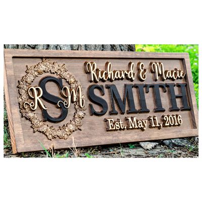 Personalized Couple Sign | Custom Wedding Gift | Last Name Sign | Established Sign Family Name Signs Custom Wood Sign Carved Wood Sign 3D Hearts 5 Year Anniversary