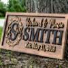 Personalized Couple Sign | Custom Wedding Gift | Last Name Sign | Established Sign Family Name Signs Custom Wood Sign Carved Wood Sign 3D Hearts 5 Year Anniversary view 3
