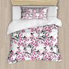 Ambesonne Cherry Blossom Duvet Cover Sets, Sakura Tree Flourishing Flowers and Birds Black Silhouettes, Bedding Set with 2 Duvet Covers & 2 Pillowcases, 2 Pack Twin Size, Pink White view 1