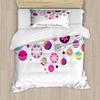 Ambesonne Christmas Duvet Cover Sets, Colorful Graphic Baubles Retro Snowflake Ornaments Celebration Hand Writing, Bedding Set with 2 Duvet Covers & 4 Pillowcases, 2 Pack Queen Size, Pastel Pink view 1