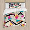 Ambesonne Indie Duvet Cover Sets, Eighties Memphis Fashion Style Geometric Abstract Colorful Design Dots Funky, Bedding Set with 2 Duvet Covers & 2 Pillowcases, 2 Pack Twin Size, Cream Pink view 1