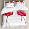 Ambesonne Animal Duvet Cover Sets, 2 Hand Drawn Flamingos in Pink Colors on Seaside Tropical Wildlife Art, Bedding Set with 2 Duvet Covers & 4 Pillowcases, 2 Pack Queen Size, Orange Lavender view 1