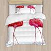 Ambesonne Animal Duvet Cover Sets, 2 Hand Drawn Flamingos in Pink Colors on Seaside Tropical Wildlife Art, Bedding Set with 2 Duvet Covers & 4 Pillowcases, 2 Pack Queen Size, Orange Lavender view 2